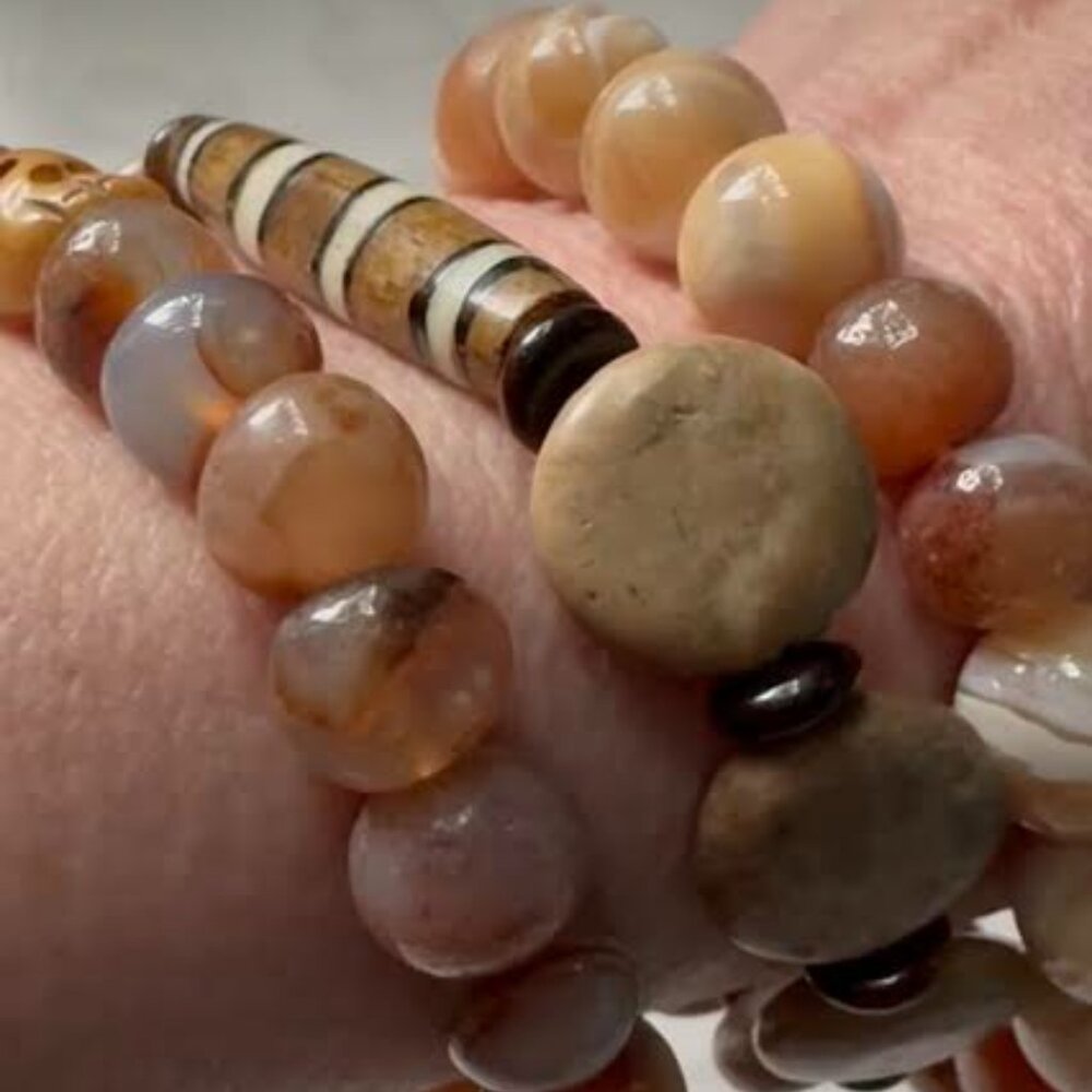 Beautiful set of stackable natural stones stretch bracelets